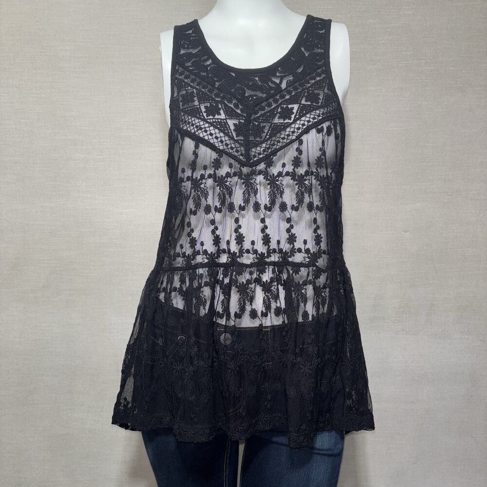Express Sheer Black Lace Tank Top Tunic Small Witchy Dark Fairy‎ Whimsigoth Sexy